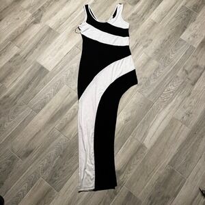 Connection 18 Womens Black White Colorblock Asymmetrical Maxi Dress Size L